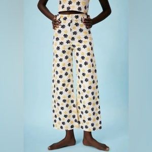 Zara The Marine Straight Floral High Rise Jeans Wide Leg Sailor Size 12 NWT